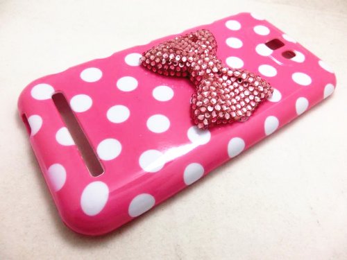 0520225935401 - 3D SPARKLE BOW CUTE LOVELY BLING SPECIAL PARTY CLASSIC DOT PATTERN CASE COVER FOR BLU STUDIO 5.5 D610A (PINK BOW)