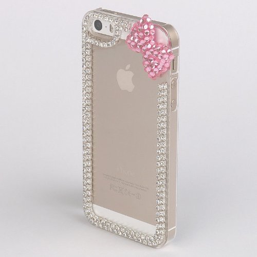 0520226037739 - HANDMADE RIBBON BOW LUXURY DESIGNER BLING 3D SPECIAL CRYSTAL CASE COVER FOR SAMSUNG APPLE SMART MOBILE PHONE (IPHONE 5 5S, PINK BOW)