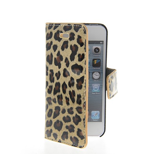 0520291476914 - LAENTINA MOONCASE LEOPARD FLIP LEATHER WALLET CARD POUCH STAND CASE COVER FOR APPLE IPHONE 5 5G 5S BROWN