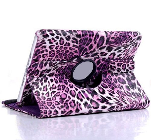 0520322307248 - BLONG FASHION LEOPARD PU LEATHER MAGNETIC CASE WITH 360 ROTATING SMART COVER STAND FOR IPAD 4 3 2 COLOR PURPLE