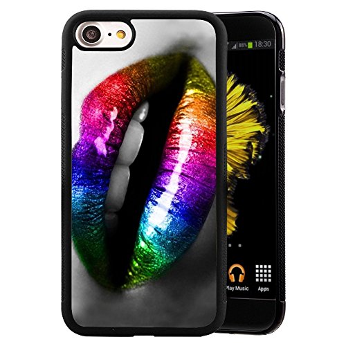 5209190554033 - COLORFUL RAINBOW LIPS RED LIPSTICK EFFECT TPU CASE FOR IPHONE 7 (BLACK)