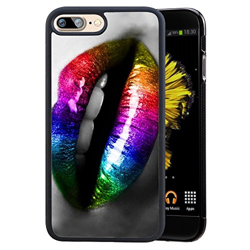 5209190554057 - COLORFUL RAINBOW LIPS RED LIPSTICK EFFECT TPU CASE FOR IPHONE 7 PLUS (BLACK)