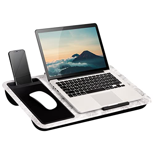 0052162914114 - LAPGEAR HOME OFFICE LAP DESK - LEFT HANDED - WITH DEVICE LEDGE, MOUSE PAD, AND PHONE HOLDER - WHITE MARBLE - FITS UP TO 15.6 INCH LAPTOPS - STYLE NO. 91411