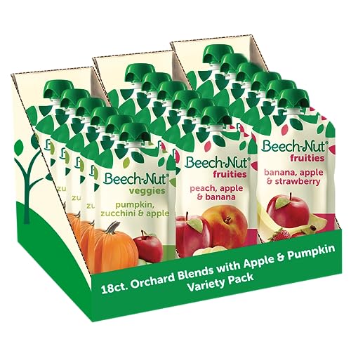 0052200200476 - BEECH-NUT BABY FOOD VARIETY PACK, ORCHARD BLENDS WITH APPLE & PUMPKIN BABY FOOD POUCHES, FRUIT & VEGGIE PUREES, 3.5OZ (18 PACK)