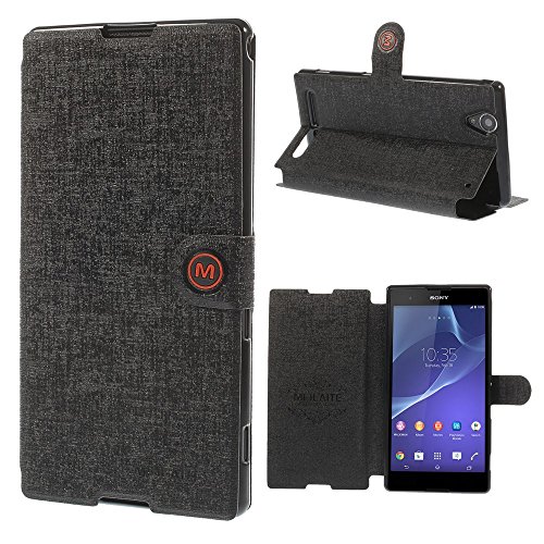 0522014545372 - SMAYS M LEATHER WALLET PROTECTIVE CASE WITH STAND FOR SONY XPERIA T2 ULTRA D5306, ULTRA DUAL D5322 (BLACK)