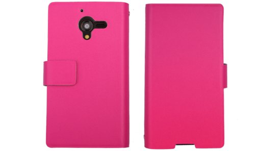 0522014551366 - SMAYS GENUINE LEATHER MAGNETIC WALLET CASE FOR SONY XPERIA ZL C6503 C6502 C6506 L35H (MAGENTA)