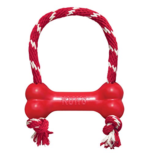 0522180471307 - KONG GOODIE BONE WITH ROPE DOG TOY, EXTRA SMALL, RED
