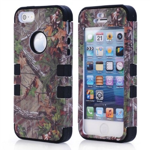 0522278004004 - 3 IN 1 TRIPLE LAYER HYBRID CAMO BROWN TREE COMBO RUBBER HARD CASE COVER FOR IPHONE 5/5G/5S (BLACK)