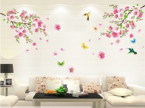 0522425459718 - 1 X GOOD LIFE PINK CHERRY BLOSSOM TREE WALL DECAL, FLOWER FLORAL WALL STICKER WITH BUTTERFLY, VINYL ART WALL DECAL, WALL DECAL MURAL