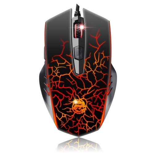0522534344707 - ANGELBUBBLES(US) PROFESSIONAL 500HZ SUPER SILENCE COOL USB WIRED ILLUMINATED BACKLIT GAMING MOUSE ADJUSTABLE 1000/1600/2400 DPI 6 BREATHING LIGHTS BUILT-IN WEIGHT FOR WAR3 WOW LOL CS SC2