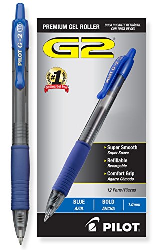 0523160231164 - PILOT G2 RETRACTABLE PREMIUM GEL INK ROLLER BALL PENS, BOLD POINT, BLUE INK, PACK OF 12