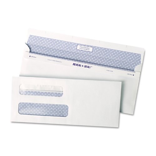 0523160274055 - QUALITY PARK #8 REVEAL-N-SEAL DOUBLE WINDOW ENVELOPE, 3.6 INCHES X 8.6 INCHES, WHITE, 500 ENVELOPES