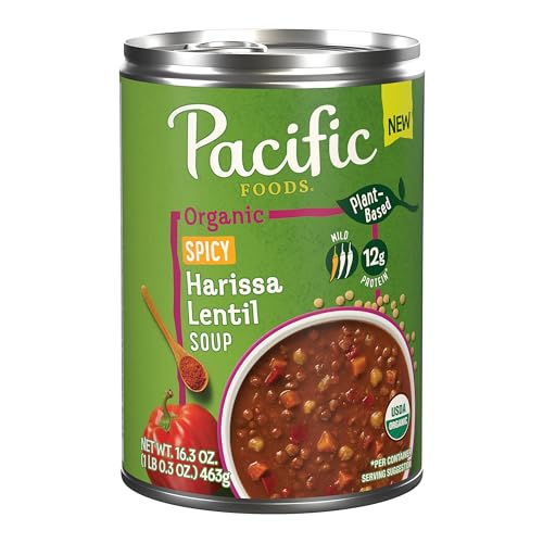 0052603290104 - PACIFIC FOODS ORGANIC SPICY HARISSA LENTIL SOUP, PLANT BASED, 16.3 OZ CAN