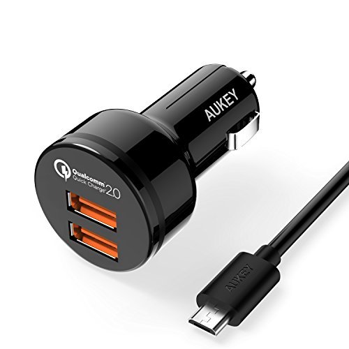 5269692697485 - AUKEY CC-T6 36W 2 PORT USB CAR CHARGER WITH 3.3FT MICRO USB CABLE COMPATIBLE WITH QUALCOMM QUICK CHARGE 2.0 - BLACK