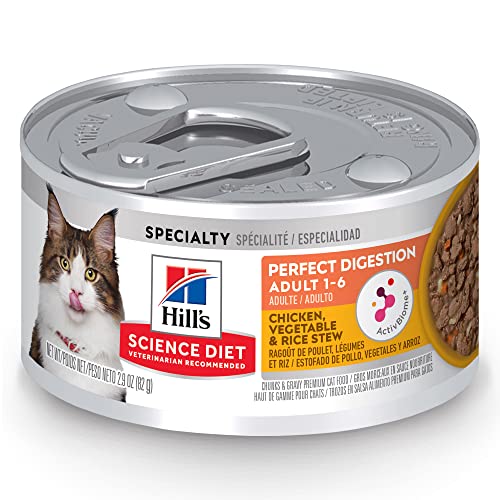 0052742041605 - HILLS SCIENCE DIET SENIOR ADULT 7+ CAT WET FOOD, PERFECT DIGESTION, CHICKEN, VEGETABLE, & RICE STEW, 2.9 OZ. CANS
