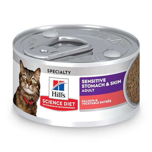 0052742070247 - HILLS SCIENCE DIET SENSITIVE STOMACH & SKIN, ADULT 1-6, STOMACH & SKIN SENSITIVITY SUPPORT, WET CAT FOOD, SALMON & VEGETABLES MINCED, 2.9 OZ CAN, CASE OF 24