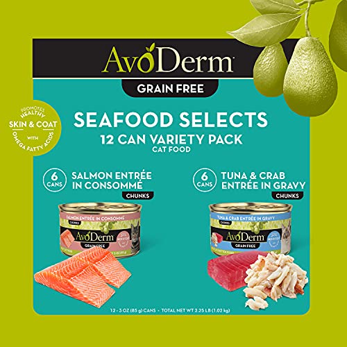 0052907002151 - AVODERM GRAIN FREE SEAFOOD SELECTS 3OZ WET CAT FOOD VARIETY PACK 12CT.