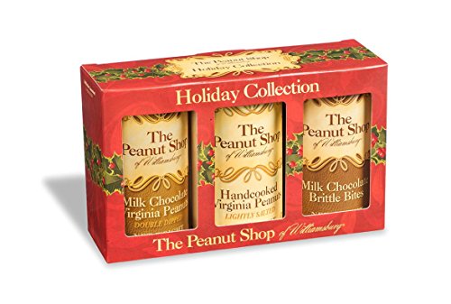 0053136821582 - THE PEANUT SHOP OF WILLIAMSBURG 3 PIECE HOLIDAY COLLECTION GIFT SET (MILK CHOCOLATE PEANUTS, VIRGINIA PEANUTS AND MILK CHOCOLATE BRITTLE BITES)