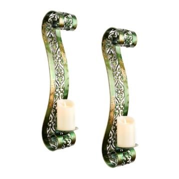 0053176482262 - HOME DECOR READY TO HANG METALLIC GREEN PARKER SCROLL SCONCE - SET OF 2 - 6.25L X 4.5W X 24.5H