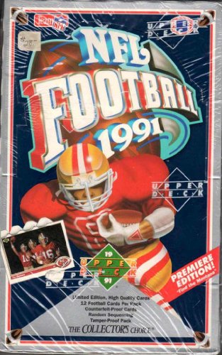 0053334402033 - 1991 UPPER DECK NFL FOOTBALL TRADING CARDS PREMIERE EDITION - UNOPENED BOX (36 PACKS/BOX) - POSSIBLE BRETT FAVRE RC!