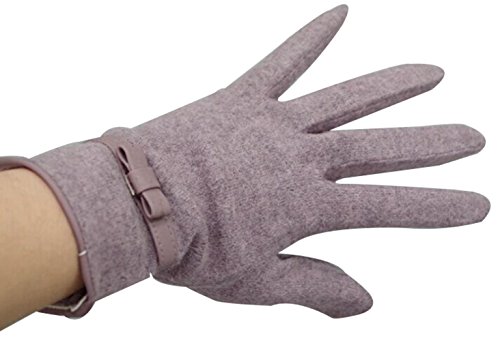 5356141822878 - PETIT BRAND WOMENS PURPLE ELEGANT THICK BOWKNOT WARM WEATHER FULL FINGER THERMAL INSULATION GLOVES XMAS GIFTS