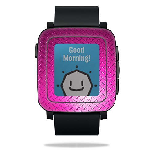 0053722056169 - MIGHTYSKINS PROTECTIVE VINYL SKIN DECAL FOR PEBBLE TIME SMART WATCH COVER WRAP STICKER SKINS PINK DIAMOND PLATE