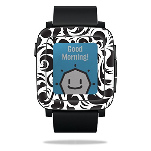 0053722056763 - MIGHTYSKINS PROTECTIVE VINYL SKIN DECAL FOR PEBBLE TIME SMART WATCH COVER WRAP STICKER SKINS SWIRLY BLACK