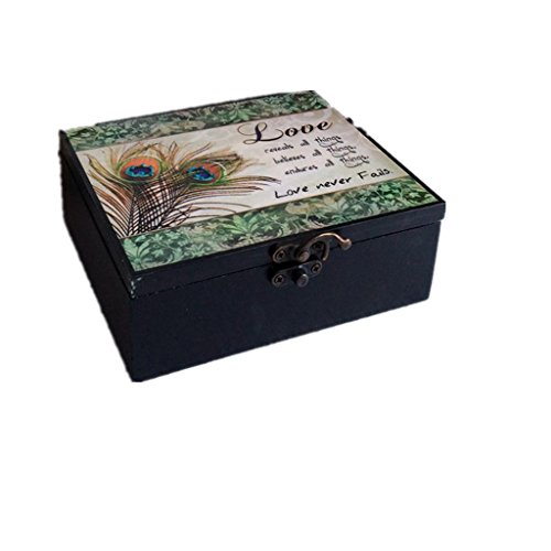 0053722858770 - WOODEN LOVE PEACOCK FEATHER JEWELLERY BOX