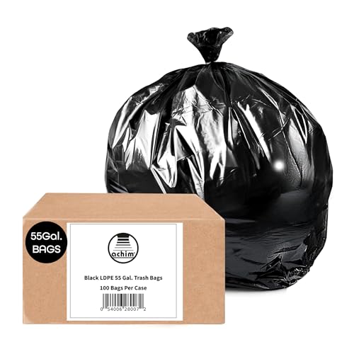 0054006280072 - LARGE TRASH BAGS, BLACK LDPE (55 GALLON) - 100 COUNT HEAVY-DUTY KITCHEN GARBAGE BAGS - 55 GAL UNSCENTED YARD TRASH BAGS - INDOOR & OUTDOOR WASTE TRASH CAN LINERS FOR HOME & OFFICE BY ACHIM HOME DECOR