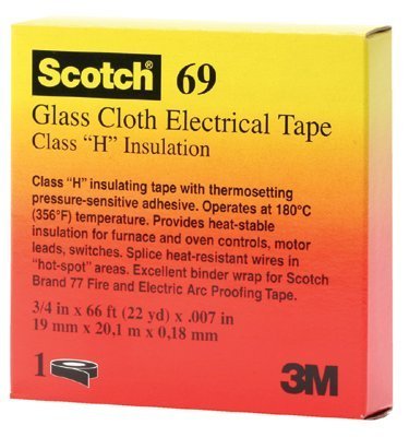 0054007100836 - 3M SCOTCH 69 GLASS CLOTH ELECTRICAL TAPE, 0 TO 200 DEGREE C, 3000V DIELECTRIC STRENGTH, 66' LENGTH X 1/2 WIDTH, WHITE