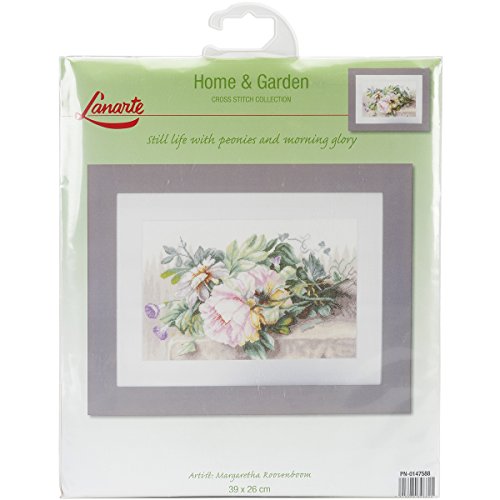 5413480396825 - VERVACO LANARTE STILL LIFE WITH PEONIES ON LINEN COUNTED CROSS STITCH K, 15.5 BY 10.25