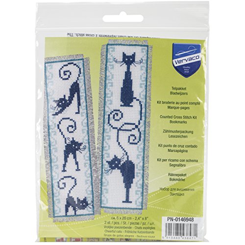 5413480438471 - VERVACO CHEERFUL CATS BOOKMARKS ON AIDA COUNTED CROSS STITCH KIT, 2.5 BY 8