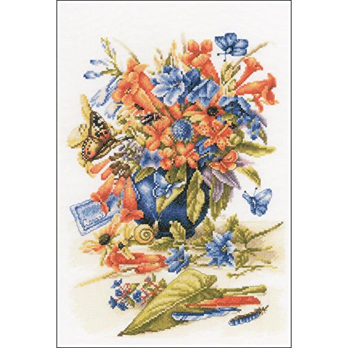 5413480461028 - VERVACO 27 COUNT LANARTE FLOWER VASE ON COTTON COUNTED CROSS STITCH KIT, 10.25 X 15.5