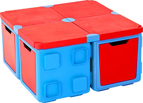 5425029650435 - CHILLAFISH BOX AND BOXTOP BUNDLE: CONNECTABLE TOY STORAGE AND PLAY SYSTEM, TABLE PACK, BLUE/RED