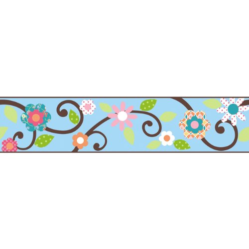 5448095683602 - ROOMMATES RMK1456BCS FLORAL SCROLL PEEL & STICK BORDER, BLUE AND BROWN