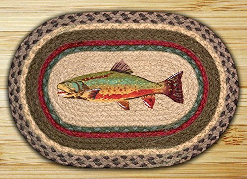 0054914023389 - EARTH RUGS 81-244T TROUT OVAL PRINTED SWATCH PLACEMAT, 10 BY 15