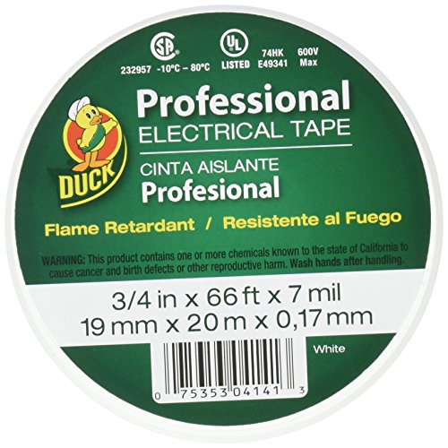 5509005532127 - DUCK BRAND 300877 PROFESSIONAL GRADE ELECTRICAL TAPE, 3/4-INCH BY 66 FEET, SINGLE ROLL, WHITE