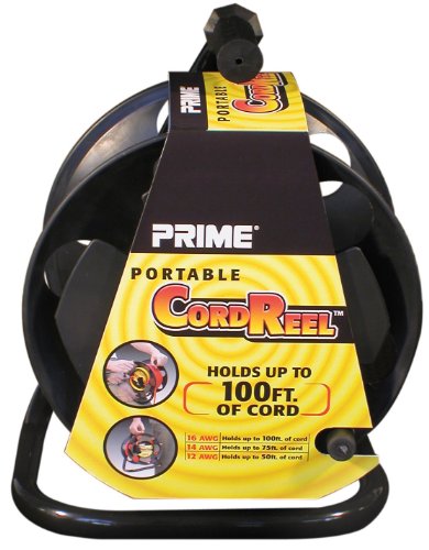 5554442408948 - PRIME CR003000 PORTABLE CORD REEL WITH METAL STAND, BLACK, HOLDS 100-FT OF CORD