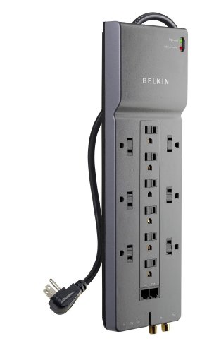 5554442473816 - BELKIN 12 OUTLET HOME/OFFICE SURGE PROTECTOR WITH 10-FOOT CORD AND PHONE/ETHERNET/COAXIAL PROTECTION PLUS EXTENDED CORD, BE112234-10