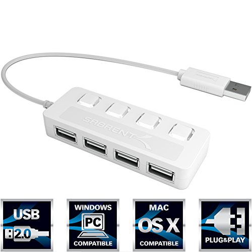 5596692097077 - SABRENT 4-PORT USB 2.0 HUB (9 CABLE) WITH INDIVIDUAL POWER SWITCHES AND LED'S (HB-UMLW)