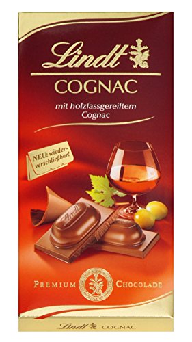 5601312002413 - LINDT COGNAC LIQUEUR CHOCOLATE BAR 100 G (PACK OF 4)