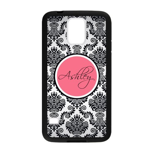 0560970440263 - PERSONALIZED MONOGRAM DAMASK PATTERN VS ROSE INITIALS UNIQUE CUSTOM SAMSUNG GALAXY S5 BEST DURABLE RUBBER+PLASTIC COVER CASE CUSTOM COLOR AND TEXT,NEW FASHION, BEST GIFT