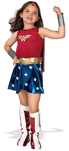 5711008989185 - SUPER DC HEROES WONDER WOMAN CHILD'S COSTUME - CHILD'S SMALL SIZE 4 TO 6, FOR AGES 3 TO 4, 44 TO 48-INCHES TALL, 25 TO 26-INCH WAIST, 27 TO 28-INCH CHEST, 27 TO 28-INCH HIPS