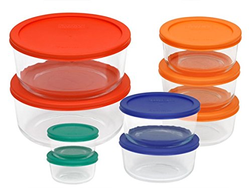 5723914523056 - PYREX 1110141 18PC GLASS FOOD STORAGE WITH MULTI-COLORED LIDS