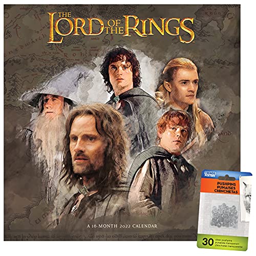 0057668236272 - TRENDS INTERNATIONAL 2022 THE LORD OF THE RINGS WALL PUSHPINS, 12 X 12, CALENDAR BUNDLE