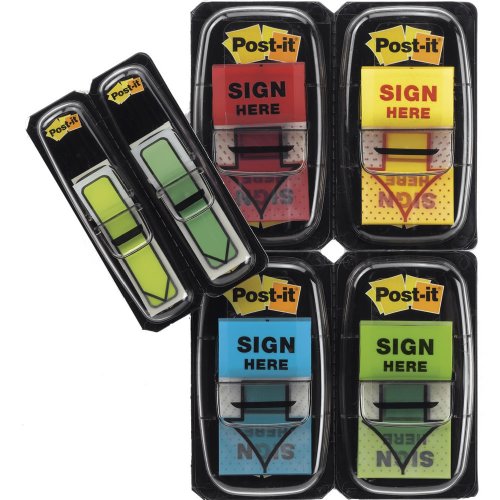 5775005822593 - POST-IT MESSAGE FLAGS VALUE PACK WITH FREE ARROW FLAGS, SIGN HERE MESSAGE, ASSORTED COLORS, 1-INCH WIDE, 50 FLAGS/DISPENSER, 4-PACK
