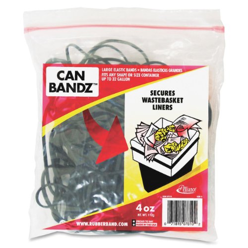 5775005837047 - ALLIANCE CAN BANDZ - LARGE ELASTIC BANDS FOR KEEPING WASTEBASKET LINERS SECURE - 7 X 1/8 INCHES BLACK BANDS - 50 PER RESEALABLE BAG