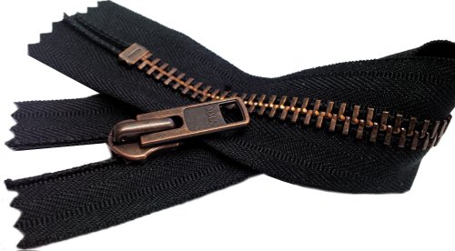 0005809396811 - ZIPPERSTOP WHOLESALE YKK® SALE 9 EXPOSED ZIPPERS YKK #10 EXTRA HEAVY DUTY, ANTIQUE COPPER FINISHED (SPECIAL) CLOSED BOTTOM COLOR 580 BLACK (1 PACK/ZIPPER).