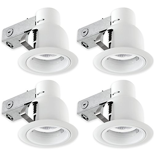 0058219909591 - GLOBE ELECTRIC 90959 LED IC RATED OUTDOOR/INDOOR RUST RESISTANT ROUND RECESSED LIGHTING KIT DIMMABLE DOWNLIGHT WITH WHITE FINISH RIDGED BAFFLE, LED BULBS INCLUDED (4 PACK), 4
