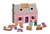 5889332814937 - MELISSA & DOUG FOLD AND GO WOODEN DOLLHOUSE WITH 2 DOLLS AND WOODEN FURNITURE